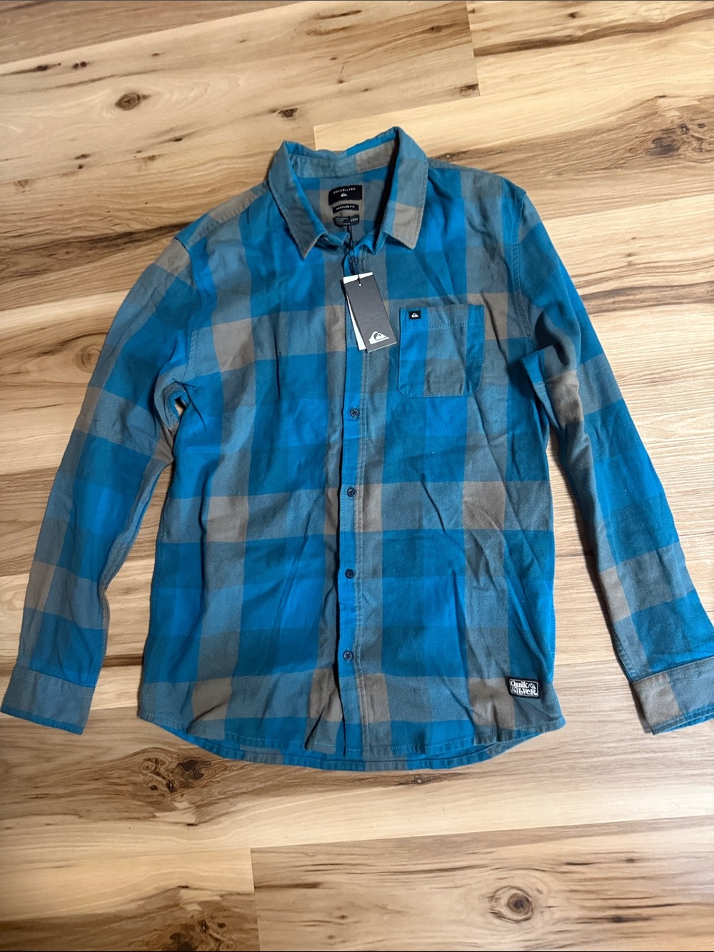 Quiksilver Blue and Gray Plaid Button-Down Shirt